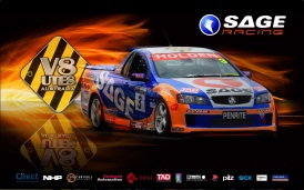 Graphic - Photographic assembly of components presenting V8 Ute racing Australia - SAGE Racing desktop screensaver